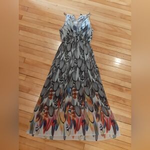 Gray and Orange Halter Maxi Sundress for Wedding Guest